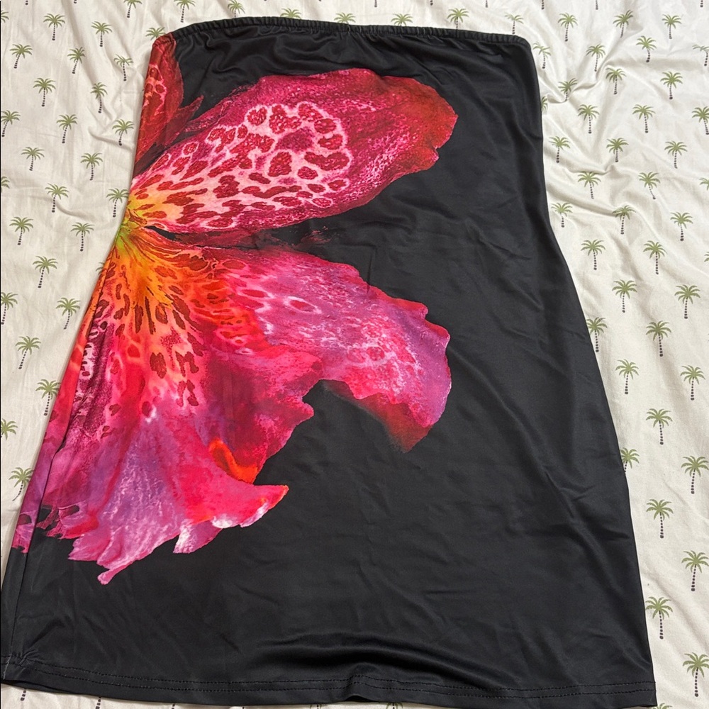 Black Dress with Vibrant Floral Design